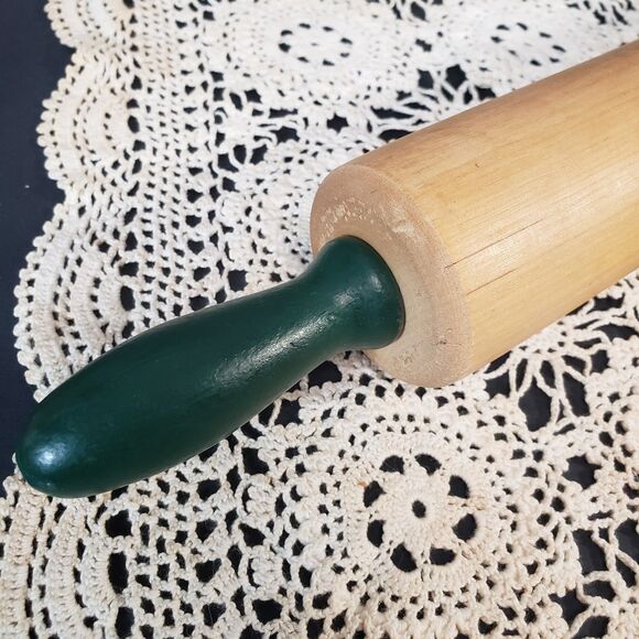 Old Vintage Wooden Green Handle Rolling Pin 16" Baking - Picture 4 of 6